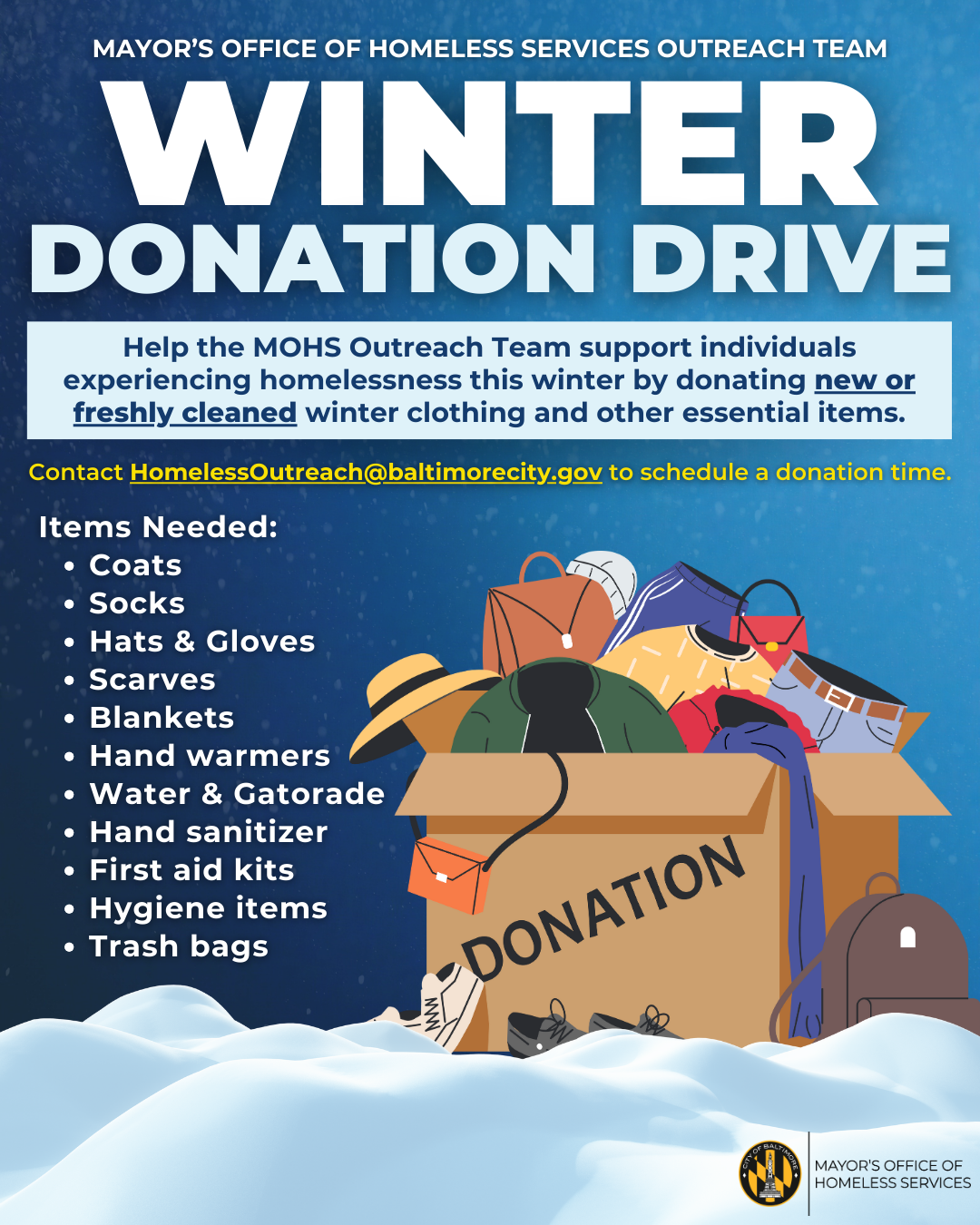 MOHS Outreach Team Donation Drive Flyer